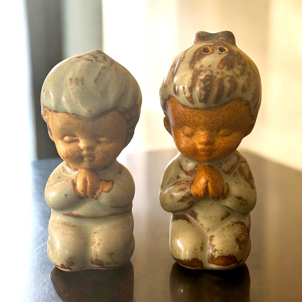 Vintage Praying Boy & Girl Salt and Pepper Shakers – Mid-Century Ceramic
